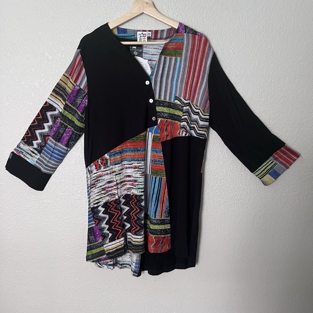 NWT Parsley & Sage Colorblock Tunic Top Size XL 3/4 Sleeve Artsy Lagenlook